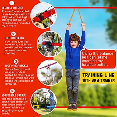Ninja Warrior Obstacle Course for Kids-Playground Fitness Equipment Ninja Slackline with Multiple Accessories for Kids,Contain Swings,Rope ladders,Rings,Ninja Couse for Kids Outside (2x56ft) - Image 4