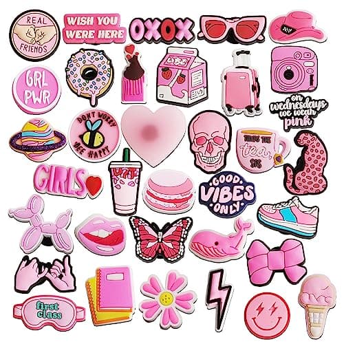 IOKUKI 35 PCS Pink Shoe Charm for Girls Women, Aesthetic Shoe Decoration Charms for Clog Slides Sandals, Pink Party Favors - Image 1