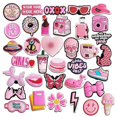 IOKUKI 35 PCS Pink Shoe Charm for Girls Women, Aesthetic Shoe Decoration Charms for Clog Slides Sandals, Pink Party Favors - Image 1