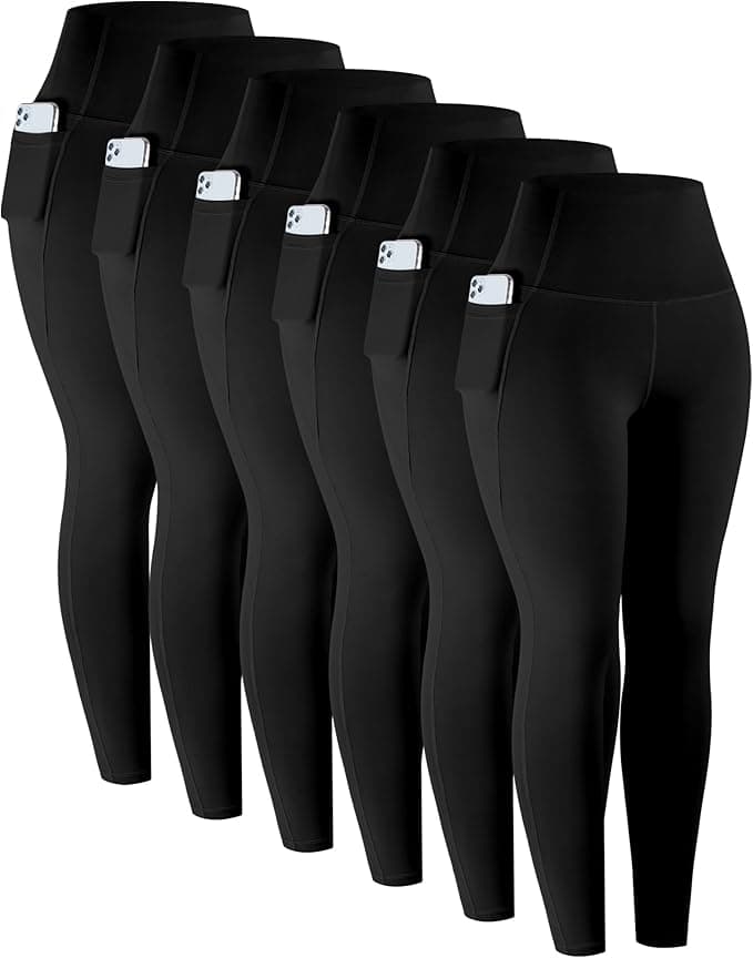 LZYVOO Leggings with Pockets for Women, 6 Packs Soft High Waisted Tummy Control Workout Yoga Pants - Image 1
