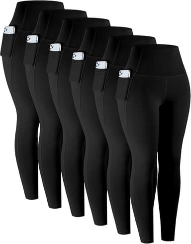 LZYVOO Leggings with Pockets for Women, 6 Packs Soft High Waisted Tummy Control Workout Yoga Pants - Image 1