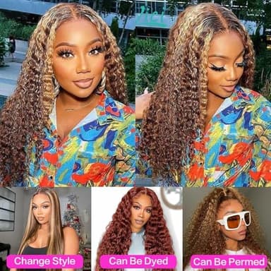 30inch Highlight Ombre Lace Front Wig Human Hair 13x6 HD Honey Blonde 4/27 Deep Wave Lace Frontal Wigs Glueless Wigs Human Hair - Image 8