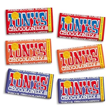 Tony's Chocolonely - Top 3 Milk Chocolate Bundle - Belgium Chocolate Halloween Candy Bar, No Artificial Flavoring, Fairtrade & B Corp Certified - 6.35 Oz, 6 Bars - Image 1