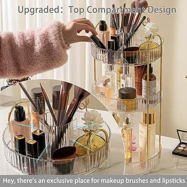 shuang qing Rotating Makeup Organizer for Vanity, High-Capacity Skincare Clear Make Up Storage Perfume Organizers Cosmetic Dresser Organizer Countertop 360 Spinning (Clear, New-3 Tier) - Image 3