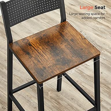 VASAGLE Bar Stools, Set of 2 Bar Chairs, Tall Bar Stools with Backrest, Industrial in Party Room, Rustic Brown and Black ULBC070B01 - Image 8
