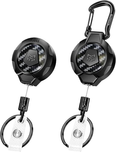 MNGARISTA Upgraded Heavy Duty Retractable Keychain, Belt Clip Ver. & Carabiner Ver., 10 oz Retraction, 31.5" Stainless Steel Cable, 3K Carbon Fiber Tactical ID Badge Reel Key Chain Retractor, 2 Pack - Image 1