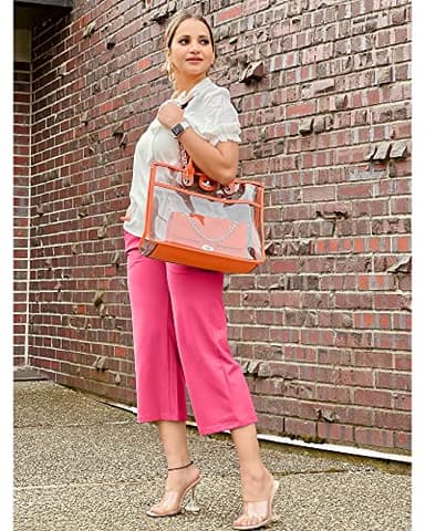 G4Free Capri Pants for Women Casual Summer Dressy Pull On Stretch High Waisted Crop Work Leggings with Pockets(Hot Pink,XS,23") - Image 3