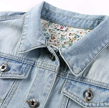 Hixiaohe Women Autumn 3/4 Sleeve Retro Short Denim Jackets Light Blue Jean Coats - Image 3