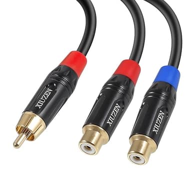 RCA Y Splitter Cable, RCA Male to 2 Female RCA Y- Adapter Stereo Audio Cable for Speaker, Subwoofer, Home Theater -1.5 feet - Image 1