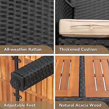 Devoko Outdoor Patio Dining Sets 9 Pieces Wicker Outdoor Dining Table and Chairs Set with Acacia Wood Table Top and Widened Armrests for Backyard, Garden, Deck (Black) - Image 8