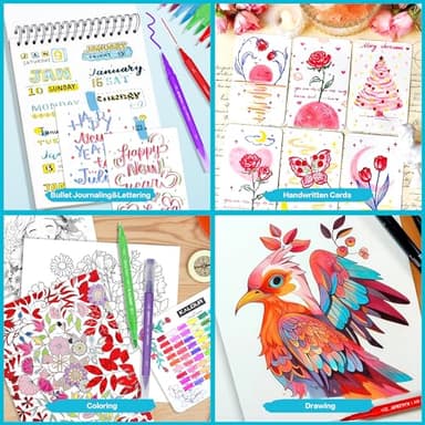 KALOUR 72 Art Markers Pens Set, Dual Tip Brush and Fine Point, Color Number and Name, Zipper Case, Adult Coloring, Lettering, Drawing - Image 6