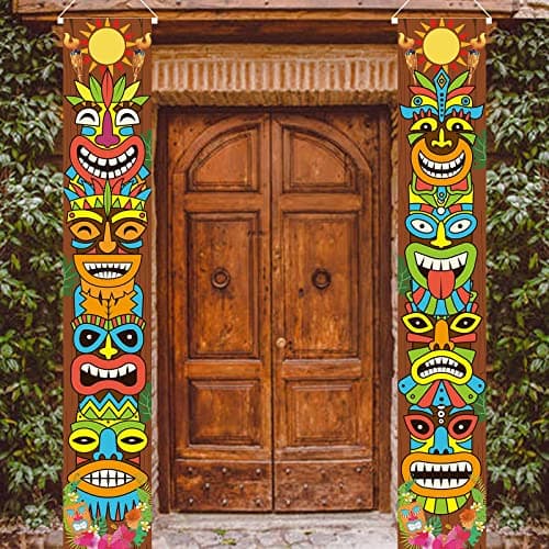 Hawaiian Luau Party Decoration Supplies, Tiki Totem Door Banner Sign for Aloha Hawaii Luau Tropical Moana Birthday Party Decorations, Tiki Decorations Outdoor - Image 1