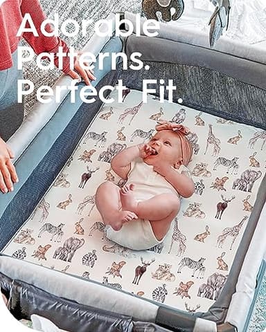 Graco Pack and Play Fitted Sheets - 2 Pack Mini Crib Sheets, Hypoallergenic and Soothing, Premium Jersey Fabric, Safari Sea Animals Pattern - Image 3