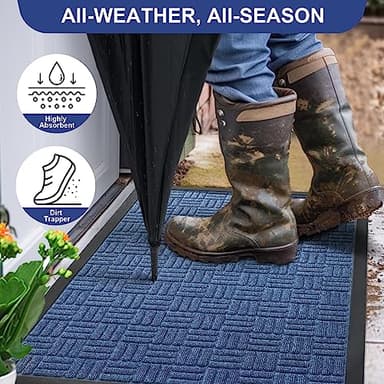 Mibao Front Door Mat, Heavy Duty Durable Welcome Mat for Outdoor Indoor, Dirt Trapper Waterproof Super Absorbent Door Mat for Entryway Outside Patio Porch, 29.5" x 17", Blue - Image 3