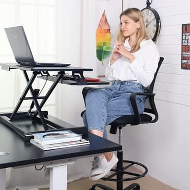 OLIXIS Drafting Chair - Tall Standing Office Desk Chair with Adjustable Foot Ring, Chair with Ergonomic Lumbar Support, Adjustable Height, Breathable Mesh, Darkblack - Image 2