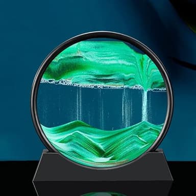 Arthink Moving Sand Art Picture in Motion Round Glass 3D Deep Sea Landscape, Dynamic Sand Art Sandscapes, Sensory Relaxing Desktop Table Decor Desk Decor Art Desk (7 inch, Green) - Image 4