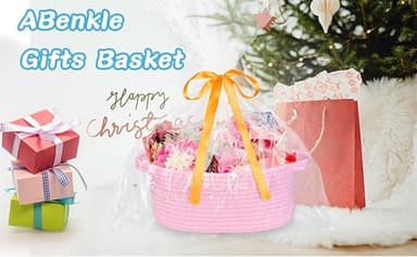 ABenkle Small Woven Easter Basket with Handle, 12x8x5 inches, Durable Storage Basket, Gift Wrap Ready with Ribbon - Image 6