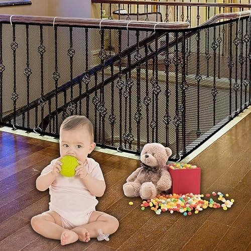 JIFTOK Ewaves Stairway Net - Baby Safety Rail - 181 inch x 32 inch - Banister Stair Net for Child, Small pet,Toy- Indoor & Outdoor(Black) - Image 1
