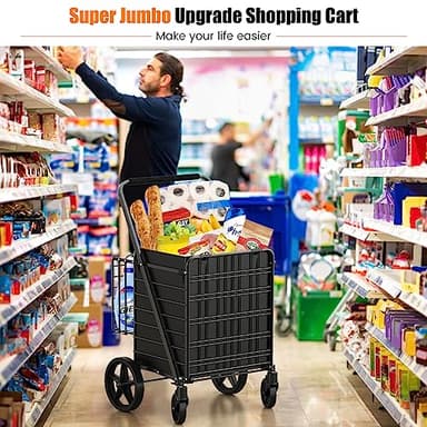 455lbs Shopping Cart for Groceries, Large Heavy Duty Grocery Cart on Wheels, Folding Dual Basket Utility Carts with Waterproof Liner, Shopping Carts for Transport, Laundry, Gift, Luggage - Image 7