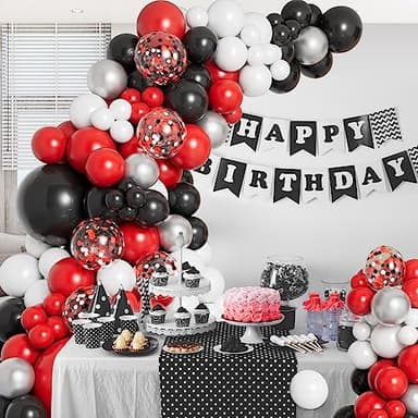 DBKL Red Black and White Balloon Garland Arch Kit with Different Size Red Black White Silver Confetti Balloons for Shower Birthday New Year Graduation Wedding Racing Car Poker Party Decorations - Image 2
