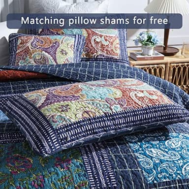 Secgo Twin Size Quilt Size - 100% Cotton Comforter Set Bedding Sets (68 * 86 Inch) with 2 Pillow Shams, Patchwork Reversible Lightweight Bedspread - Image 5