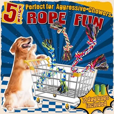 Forfon Heavy Duty Dog Toy for Aggressive Chewers – Tough Chew Toys for Large Dogs, Ideal for Tug-of-War & Teeth Cleaning, with 3 Rope Toys & 2 Dog Bags - Image 2