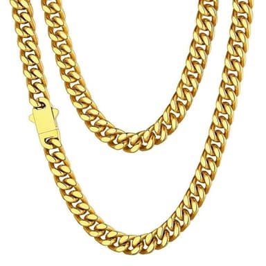 Mens Gold Plated Cuban Link Chain, Miami Cuban Chain Necklace for Men, 7mm Wide Hip Hop Mens Jewelry, 22" - Image 1