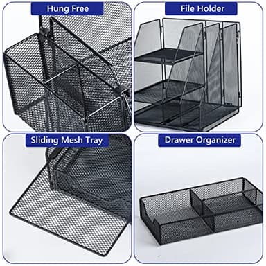 Desk Organizer, File Organizer for Desk with 2-Tier Paper Letter Tray, Drawer and 2 Pen Holder, Mesh Desktop Organization with Magazine Holder for Office Supplies - Image 5