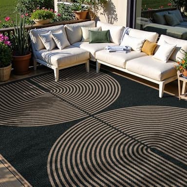 Lahome Modern Rainbow Easy Jute Outdoor Carpet, Washable Rugs 9x12 for Living Room Patio Large Farmhouse Indoor Outdoor Carpet, Contemporary Black Dining Room Rugs for Under Table Office Backyard - Image 2