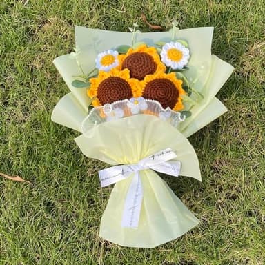 Tokatan Completed Crochet Flowers Bouquet, Handmade Knitted Bouquet, Crochet Artificial Flowers of Sunflowers + Daisy for Mother's Day Birthday, Wedding Home Decor, Gifts for Mom (Sunflowers) - Image 7