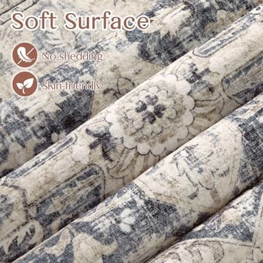 Tortania Area Rug Living Room Rugs - 7x9 Washable Boho Rug Vintage Oriental Distressed Farmhouse Large Thin Indoor Carpet for Living Room Bedroom Under Dining Table Home Office - Cream Blue - Image 4