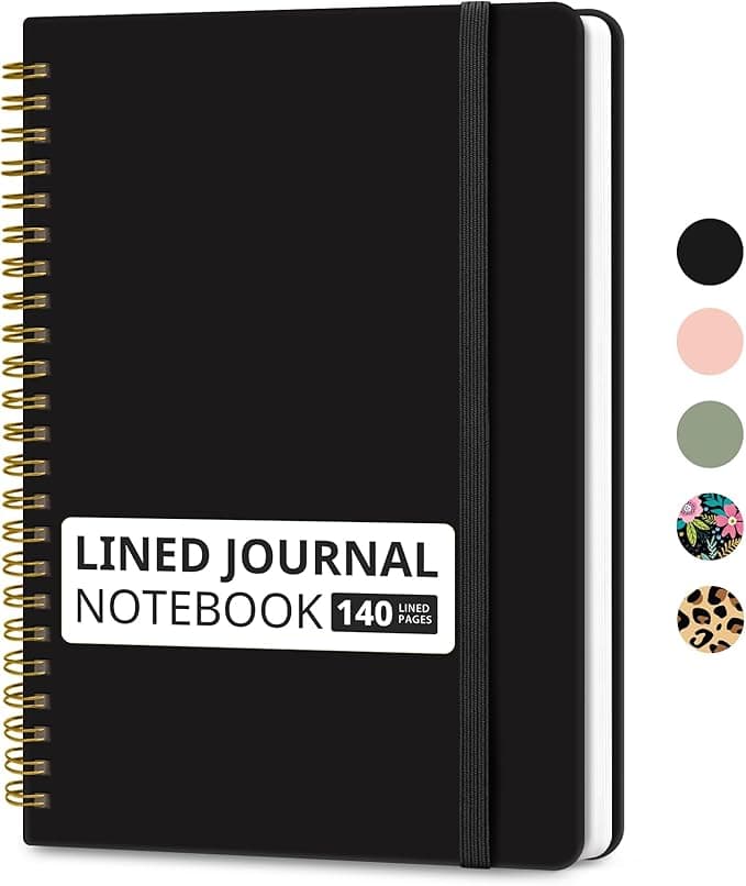 Taja Lined Spiral Journal Notebook for Women & Men, 140 Pages, College Ruled Hardcover Notebook for Work & Note Taking, Journals for Writing, A5(5.7" x 7.9") - Black - Image 1
