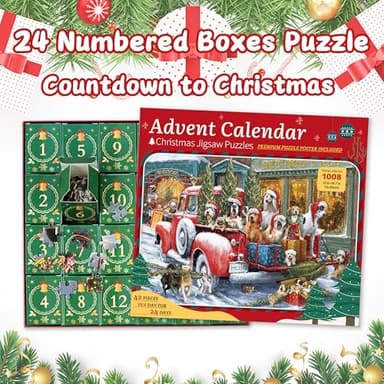 Christmas Puzzle Advent Calendar 2025, Christmas Jigsaw Puzzles for Kids and Adults- Dog's Christmas Advent Calendar Puzzle 24 Boxes 1008 Pieces Puzzles Countdown to Christmas Decorations Gifts - Image 2