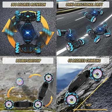 Pristar RC Cars Gesture Sensing Stunt Car, Best Gifts for Boys 6-12, 2.4Ghz Remote Control Car Toys for Boys Age 6 7 8 9 10 11 12, Double Sided Flip 360° Rotate 4WD Off-Road with Spray Lights Music - Image 6