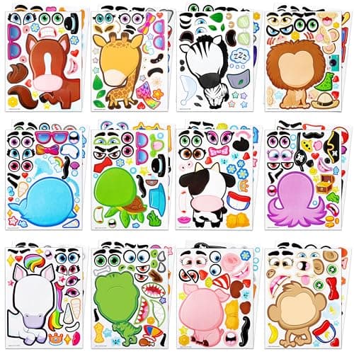JOYIN 24 Sheets 9"x6" Make a face Stickers for Kids, Make Your Own Stickers with Unicorn, Dinosaur, Sea and Safari Animals, Party Favors Kids Crafts, Goodie Bags Stuffers Classroom Activities - Image 1