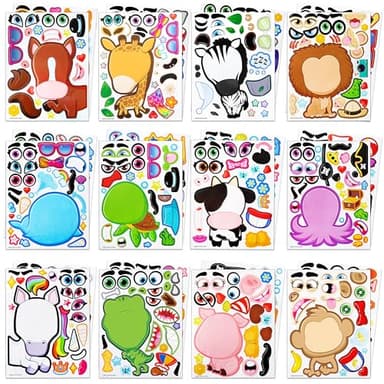 JOYIN 24 Sheets 9"x6" Make a face Stickers for Kids, Make Your Own Stickers with Unicorn, Dinosaur, Sea and Safari Animals, Party Favors Kids Crafts, Goodie Bags Stuffers Classroom Activities - Image 1