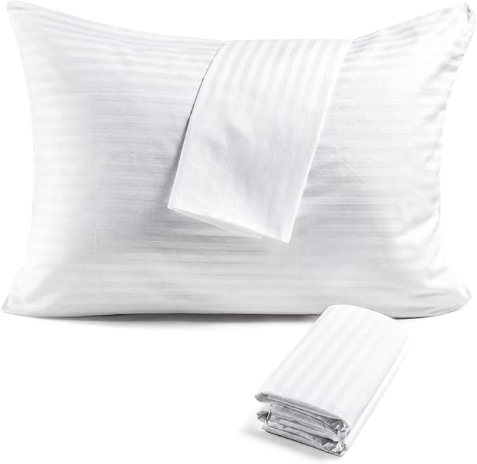 FAUNNA 600TC 100% Cotton Pillow Protectors, Standard Size (20x26), 4 Pack, Oeko-TEX Certified, Hotel Grade Pillow Cover with Silent Zipper, Zip Up Pillow Cases, White - Image 1