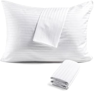 FAUNNA 600TC 100% Cotton Pillow Protectors, Standard Size (20x26), 4 Pack, Oeko-TEX Certified, Hotel Grade Pillow Cover with Silent Zipper, Zip Up Pillow Cases, White - Image 1
