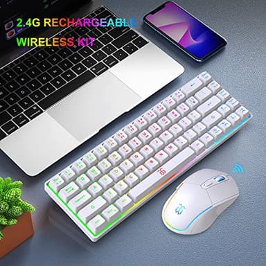Snpurdiri 60% Wireless Gaming Keyboard and Mouse Combo,LED Backlit Rechargeable 2000mAh Battery,Mini Mechanical Feel Anti-ghosting Keyboard +Popular RGB Gaming Mice for PC Gamer (White) - Image 7