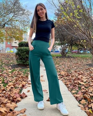 Promover Leggings for Women Wide Leg Pants Business Casual Outfits Yoga Dress Work Palazzo Trousers Pants with Pockets Women's Fashion(Teal,S,31") - Image 6