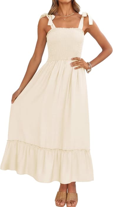 ZESICA Women's 2025 Summer Boho Spaghetti Strap Square Neck Solid Color Ruffle A Line Beach Long Maxi Dress - Image 2