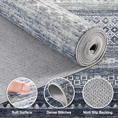 Nakagishi Area Rugs 9x12 Living Room Rug: Washable Boho Large Neutral Modern Soft Stain Resistant Indoor Floor Non-Slip Moroccan Accent Carpet for Bedroom Nursery Kid Playroom Office Dining Room- Blue - Image 3