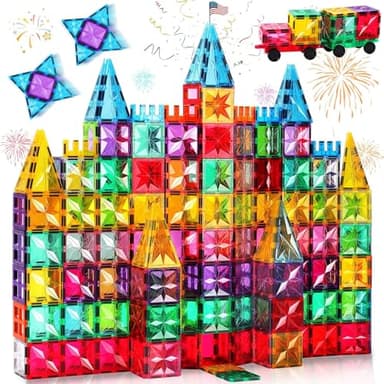 Palano Magnetic Tiles,100PCS Star Magnetic Building Blocks Toy for Ages 3 4 5 6 7 8 9,Magnetic Tiles for Toddlers Gifts,Montessori Toys,STEM Toys Christmas Toy Gift for Kids Boys and Girls - Image 1