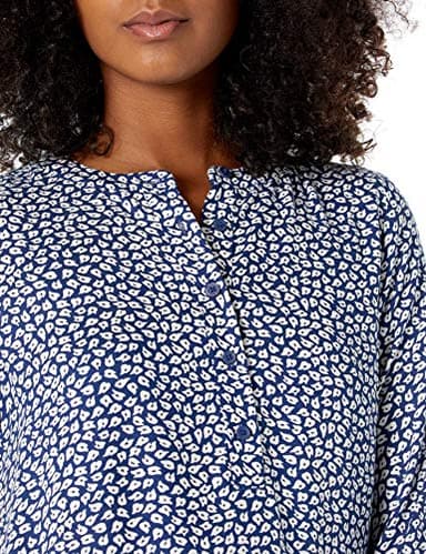 Amazon Essentials Women's Long-Sleeve Woven Blouse, Navy White Petals, Large - Image 4
