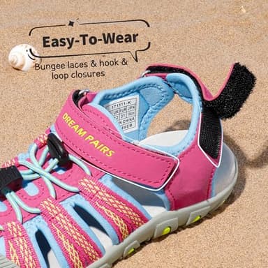 DREAM PAIRS Boys Girls Summer Outdoor Athletic Sport Sandals Hiking Beach Casual Closed Toe Adjustable Multicolor for Toddler/Little/Big Kids,Size 7 Toddler,Fuchsia/Cyan/Neon/Green,171111-K - Image 2