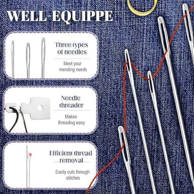 Big Eye Steel Sewing Needles Kit 34PCS | 5 Size Stainless Steel Needles for Hand Sewing Set with Case (34-PCS) - Image 2