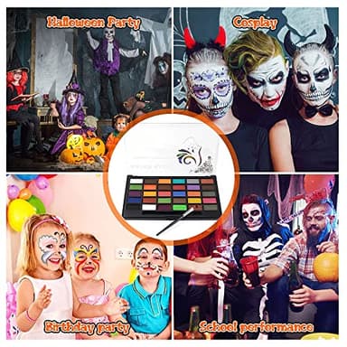 VOLLUCK Face Paint Kit, Water Based Facepaint Makeup Kit with 30 Vibrant Colors, 10 Brushes & 6 Stencils, Easy to Use and Clean Body Paint for Halloween, Birthday, Cosplay, Festivals - Image 6