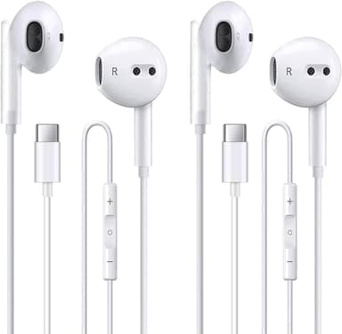 2 Pack of USB C Headphones for iPhone 17/17Pro/17Pro Max/16/16 Pro/16 Plus/16 Pro Max/15/15 Plus/15 Pro/15 Pro Max,USB Type C Earphones HiFi Stere, White Wired Earbuds with Microphone & Volume Control - Image 2