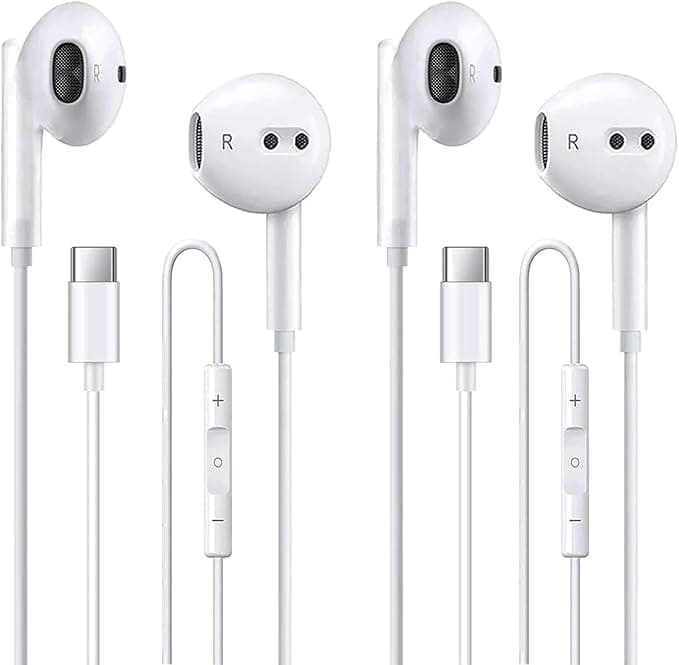 2 Pack of USB C Headphones for iPhone 17/17Pro/17Pro Max/16/16 Pro/16 Plus/16 Pro Max/15/15 Plus/15 Pro/15 Pro Max,USB Type C Earphones HiFi Stere, White Wired Earbuds with Microphone & Volume Control - Image 1