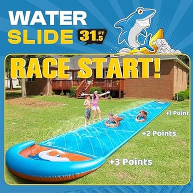 31.5FT Slip Water Slide, Extra Long Slip Lawn Water Slides for Kids Adults Backyard with 2 Inflatable Bodyboards and Sprinkler, Summer Outdoor Water Toys - Image 3